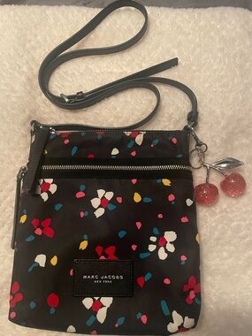 Marc Jacobs Black Floral Crossbody with Pink unbranded Cherry Charm